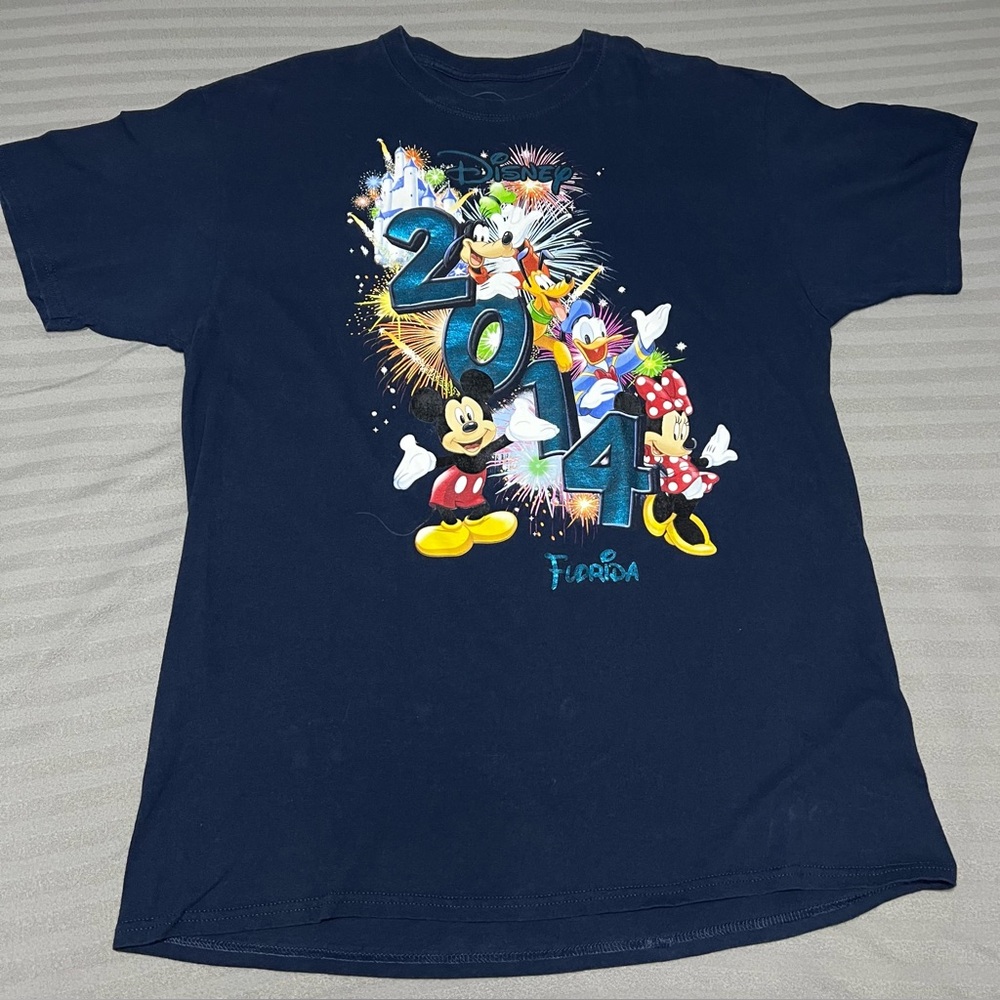 Disney Characters Florida 2014 XL Blue Graphic T Shirt Fits Like Sz L Pre Owned
